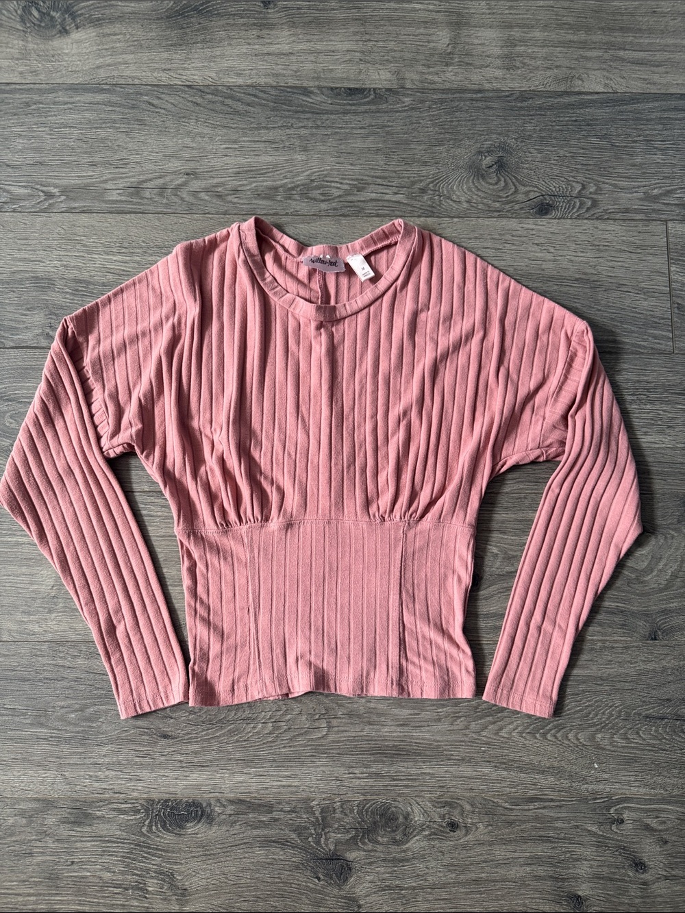 Women's Dusty Pink Ribbed Long-Sleeve Pullover Top